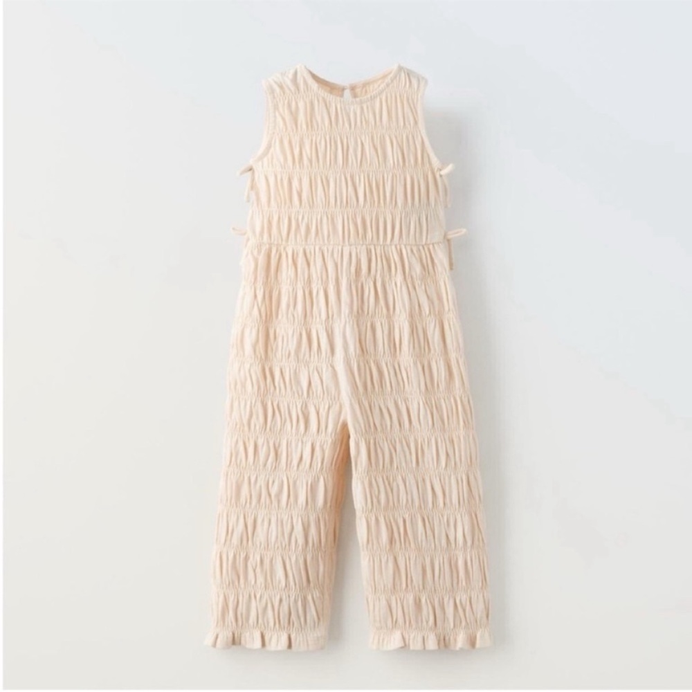 Zara Kids, White Ecru, LONG JUMPSUIT WITH BOWS, 5 years (43,3)